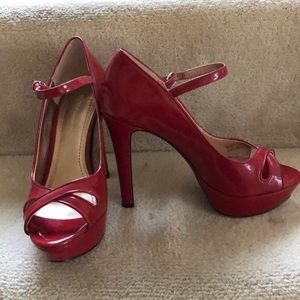 BCBGeneration Red Patent Peep Toe Shoes